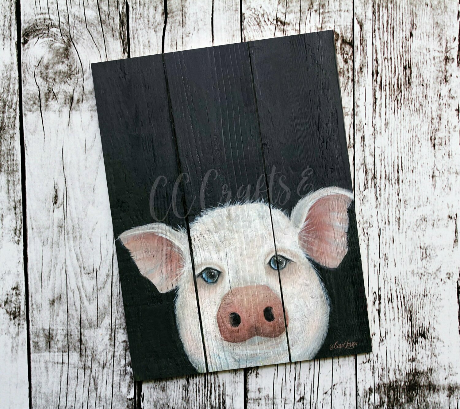 Farmhouse Pig on Rustic Wood Art Print