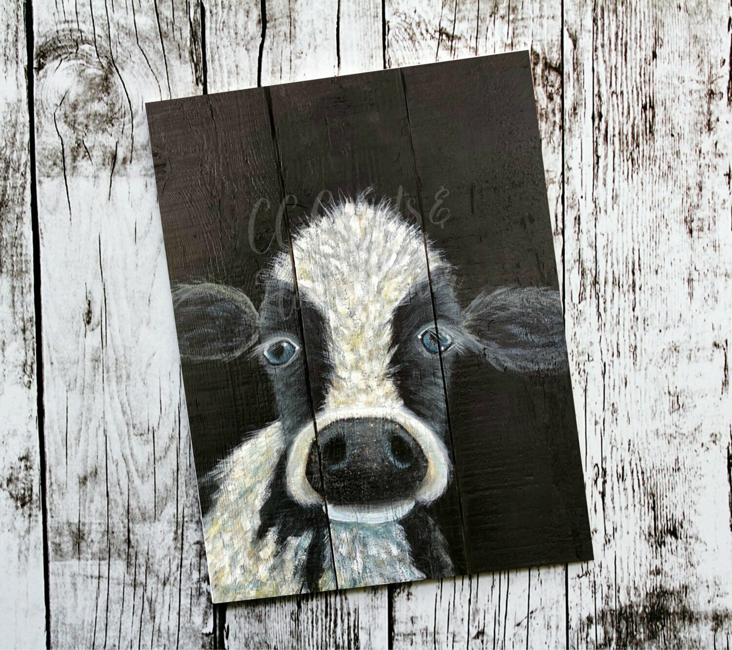 Dairy Cow on Rustic Wood Art Print