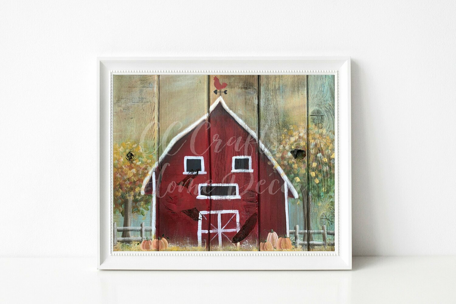 Red Barn with Pumpkins Print