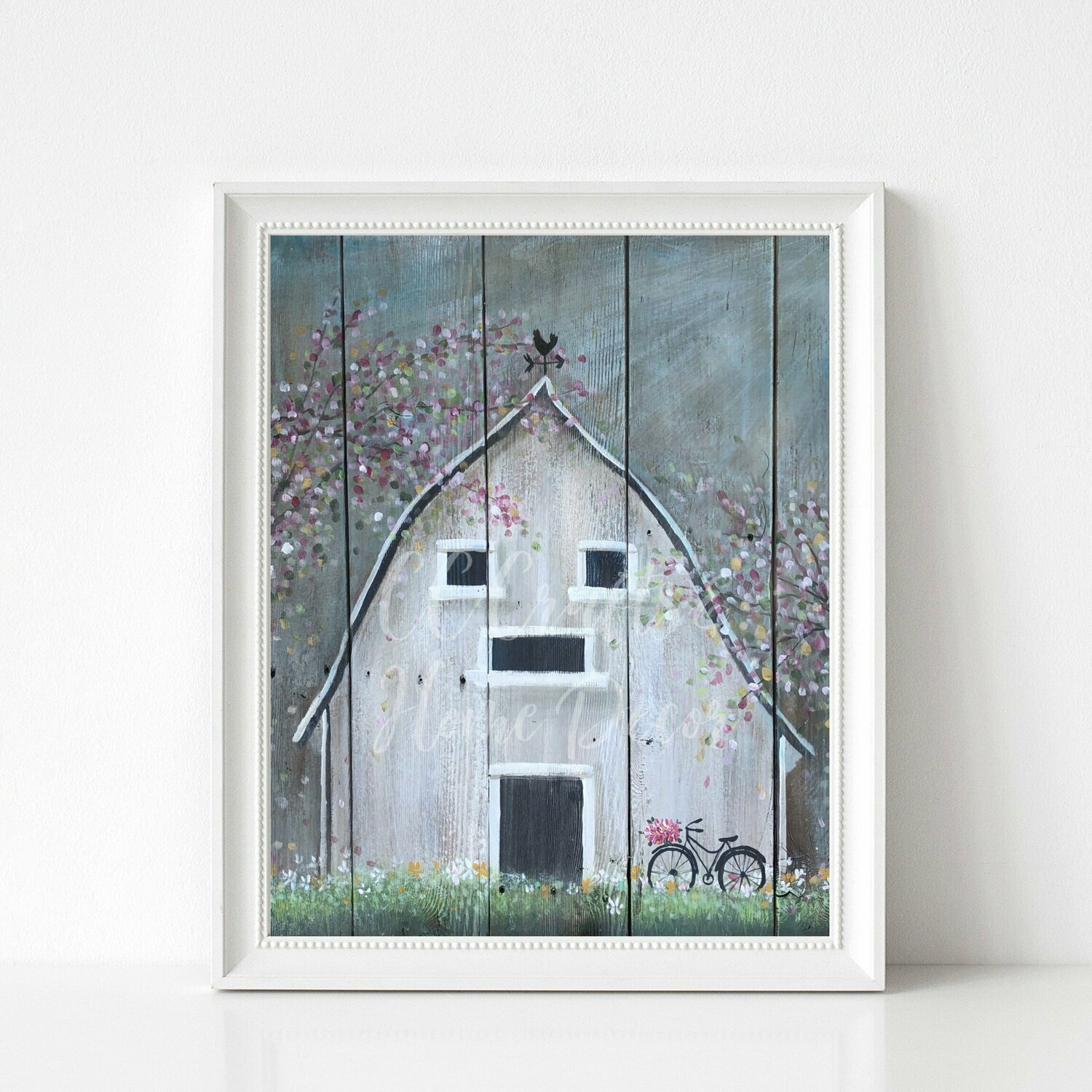 White Barn and Cherry Tree Art Print