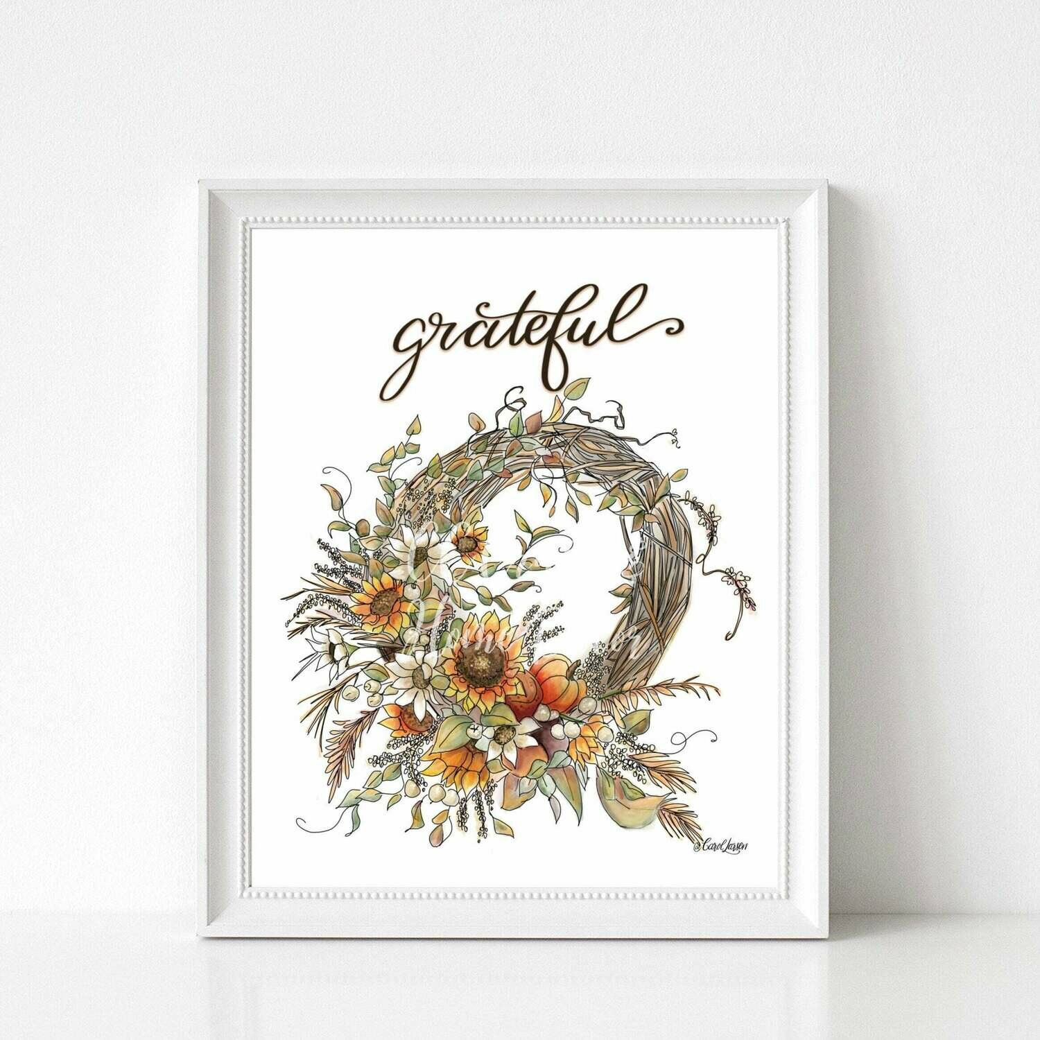 Autumn Grateful Floral Wreath Art Print