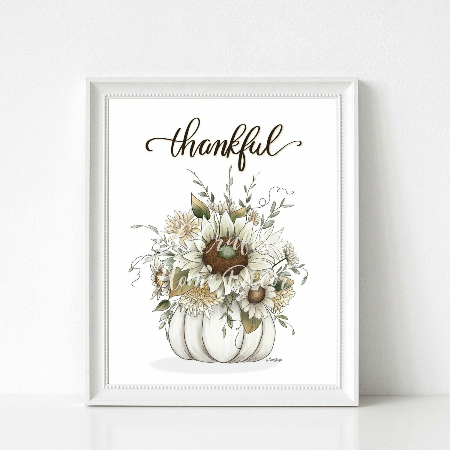 Autumn Thankful Floral Pumpkin Art Print