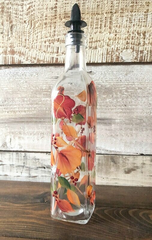 Hand painted Autumn Leaves Everything Bottle