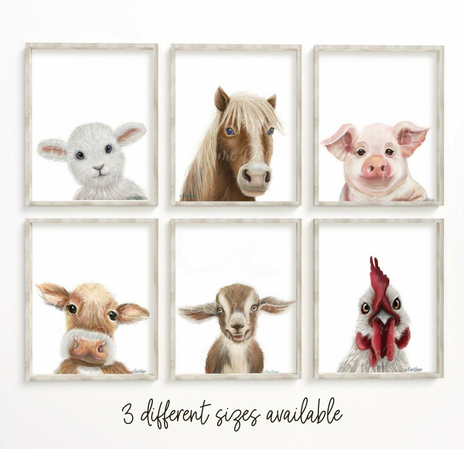 Set of Six (6) Farm/Barn Animal Nursery Art Prints
