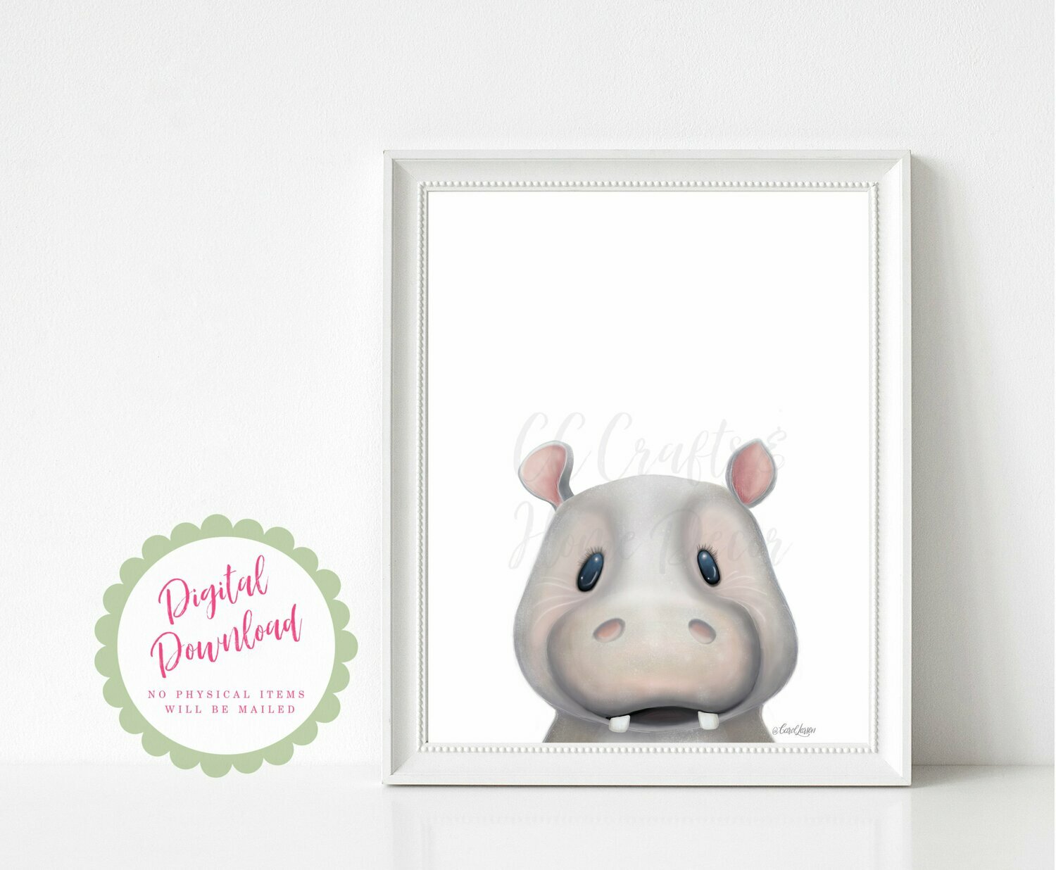 Cute Hippo Safari/Jungle Wild Animal Theme Nursery Digital Art Print for Babies room INSTANT DIGITAL DOWNLOAD printable art