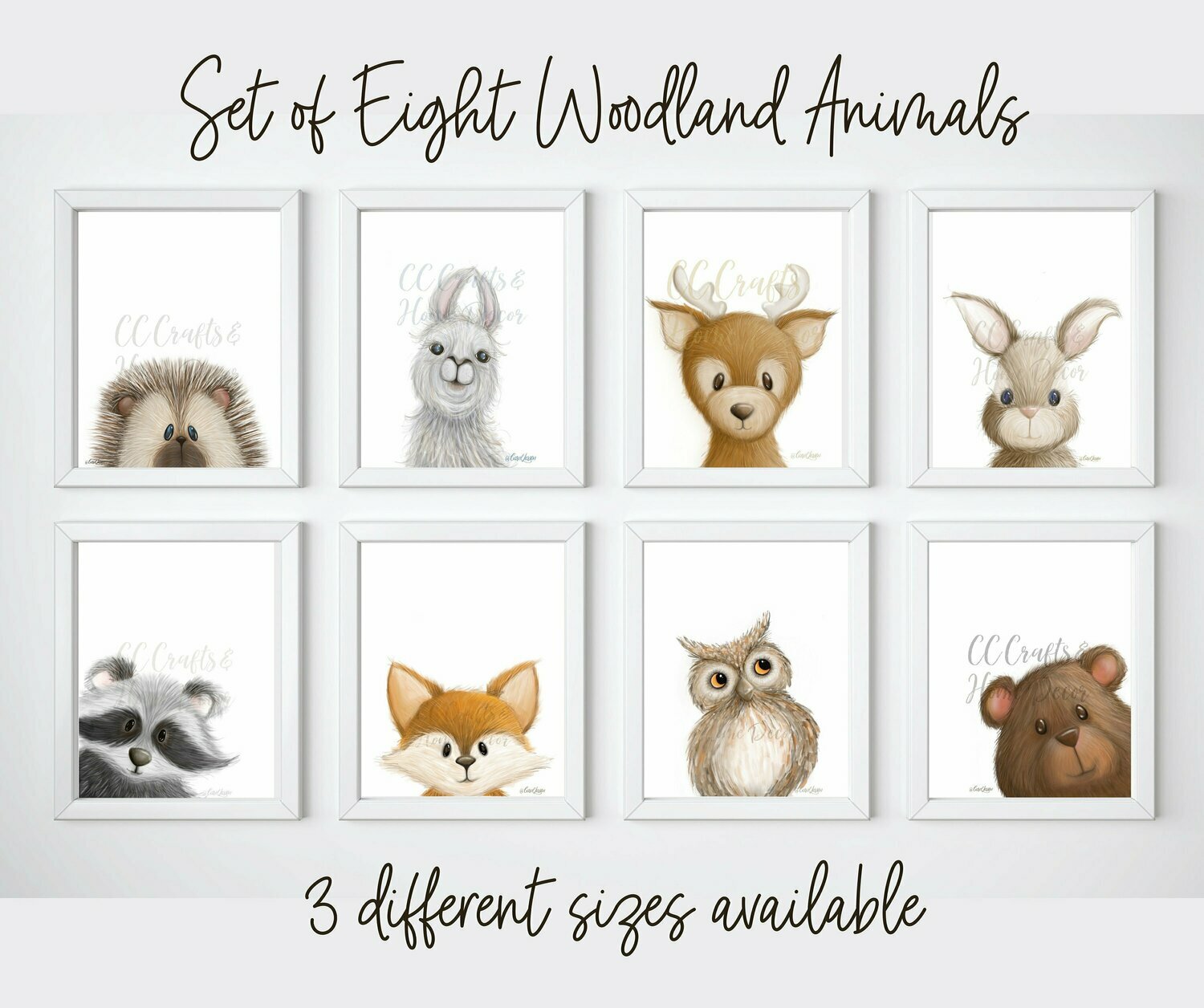 Set of Eight (8) Woodland Nursery Art Prints