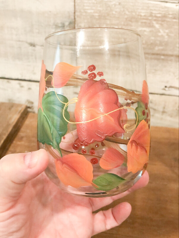 Hand Painted Fall Leaves Stemless Glass