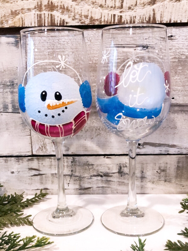 Hand painted Snowman Christmas Stemmed glass,