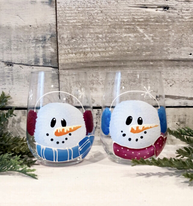 Hand Painted Snowman Christmas Stemless Glass