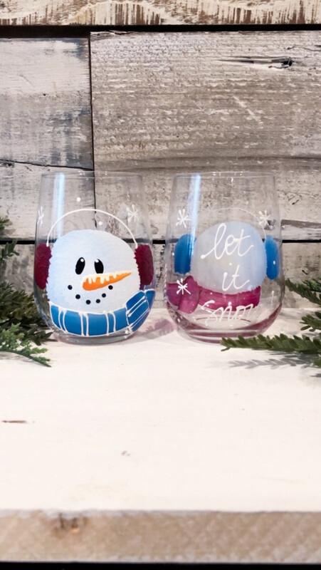 Hand Painted Snowman Christmas Stemless Glass