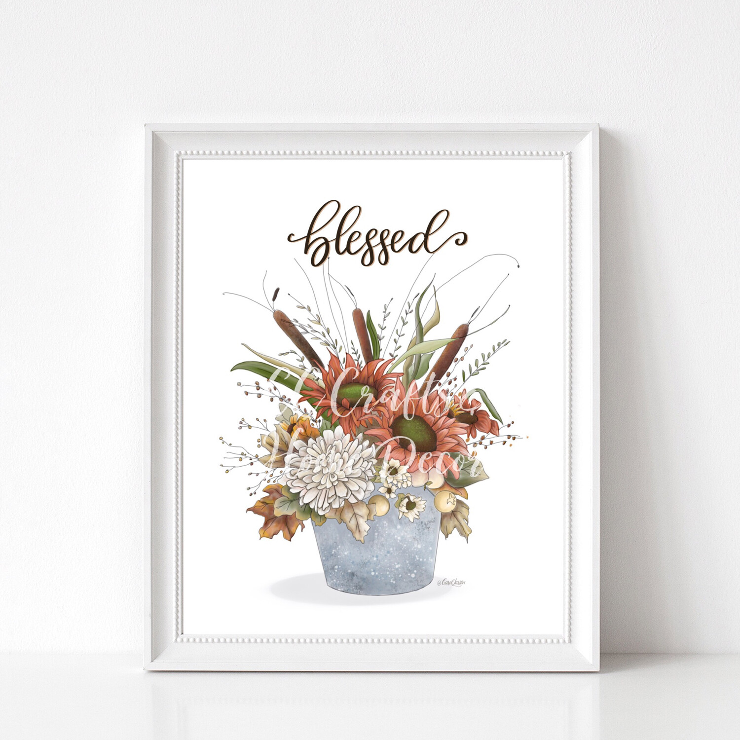 INSTANT PRINTABLE DOWNLOAD Autumn Blessed Floral Illustration Print