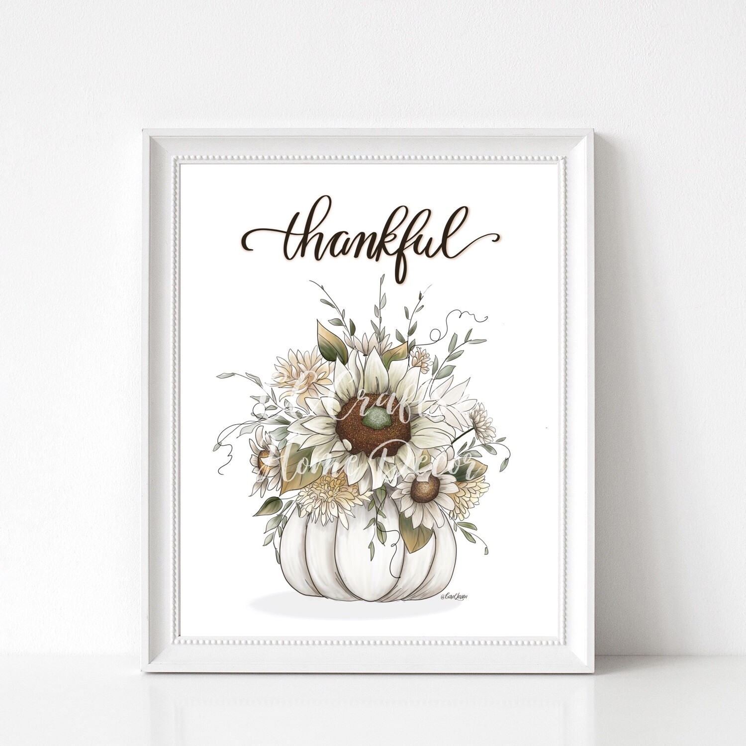 INSTANT PRINTABLE DOWNLOAD Autumn Thankful Pumpkin Floral Art Print