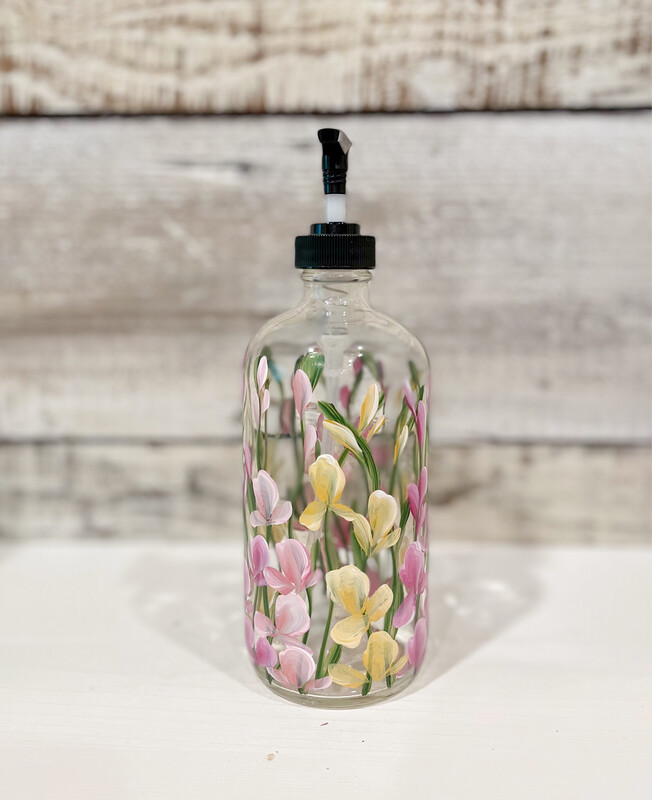 Hand painted Sweet Pea Soap/Lotion Bottle
