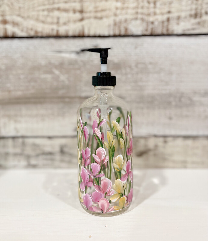 Hand painted Sweet Pea Soap/Lotion Bottle