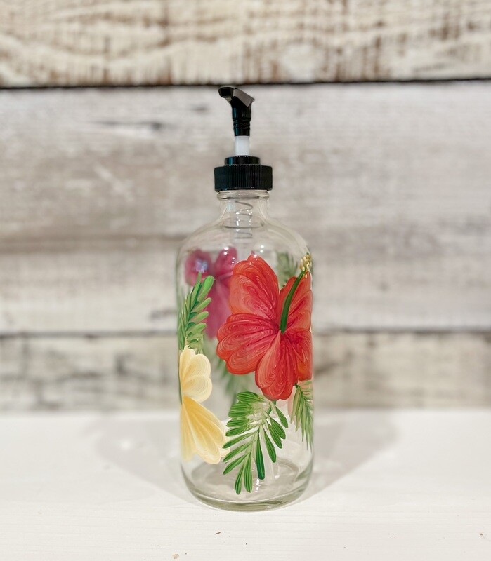 Hand painted Hibiscus Soap/Lotion Bottle