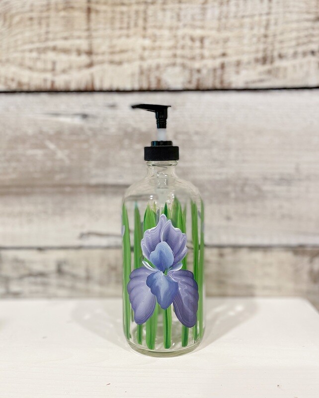 Hand painted Iris Soap/Lotion Bottle
