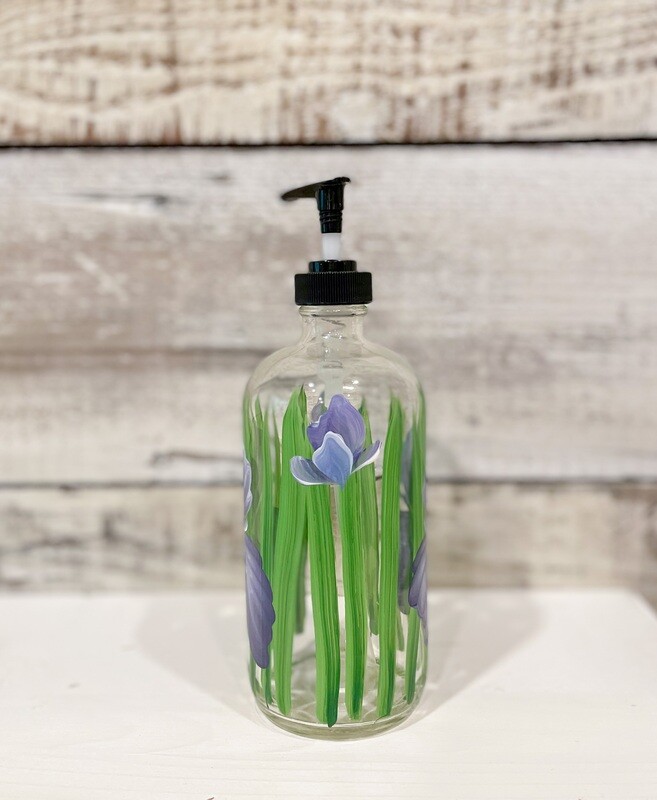Hand painted Iris Soap/Lotion Bottle
