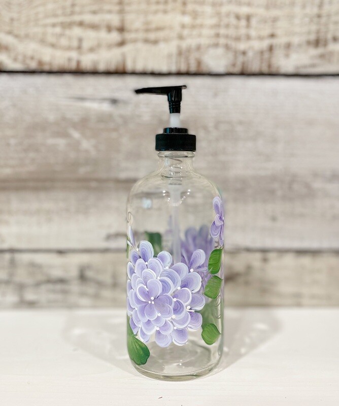 Hand painted Purple Hydrangea Soap/Lotion Bottle
