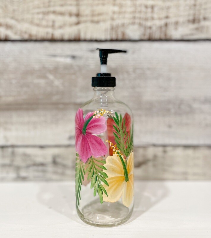 Hand painted Hibiscus Soap/Lotion Bottle