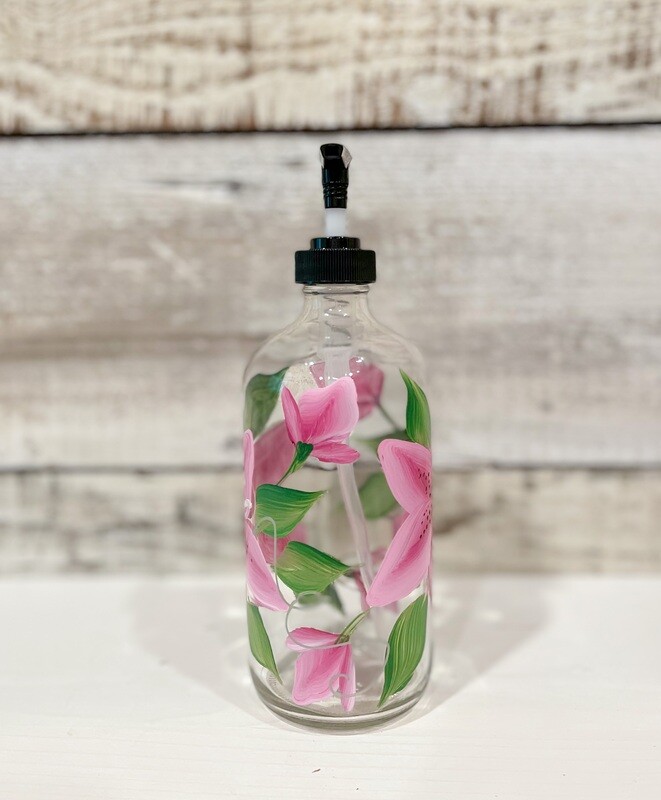 Hand painted Stargazer Lily Soap/Lotion Bottle