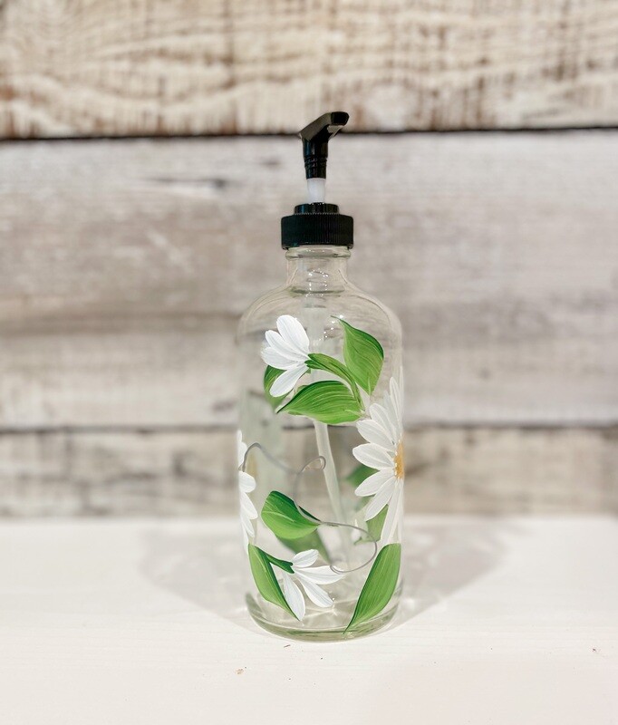 Hand painted White Daisy Soap/Lotion Bottle