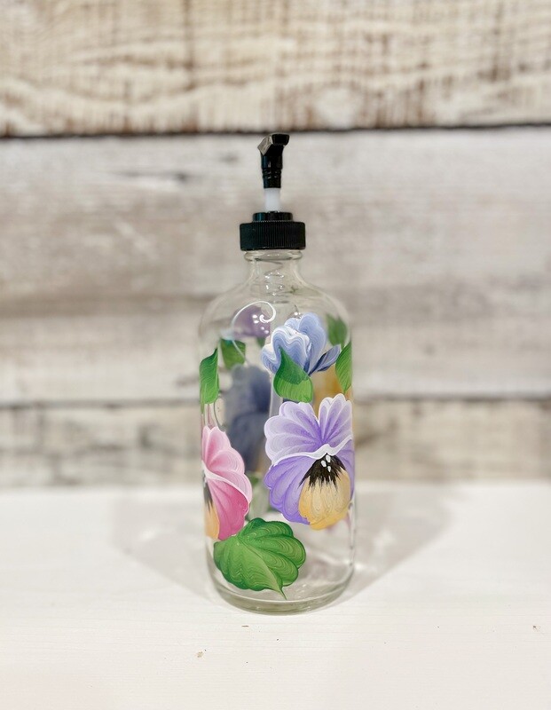 Hand painted Pansy Soap/Lotion Bottle