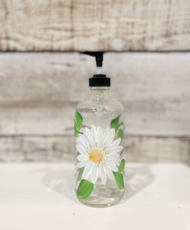 Hand painted White Daisy Soap/Lotion Bottle