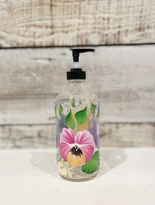 Hand painted Pansy Soap/Lotion Bottle