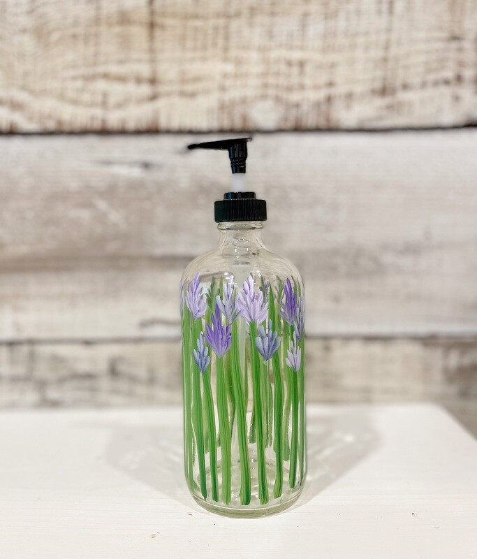 Hand painted Lavender Soap/Lotion Bottle