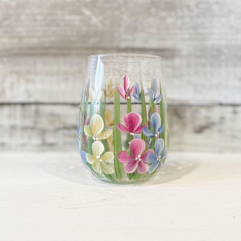 Hand Painted Wildflower STEMLESS Glass