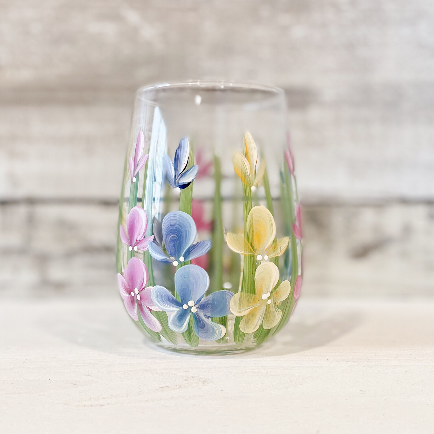 Hand Painted Wildflower STEMLESS Glass