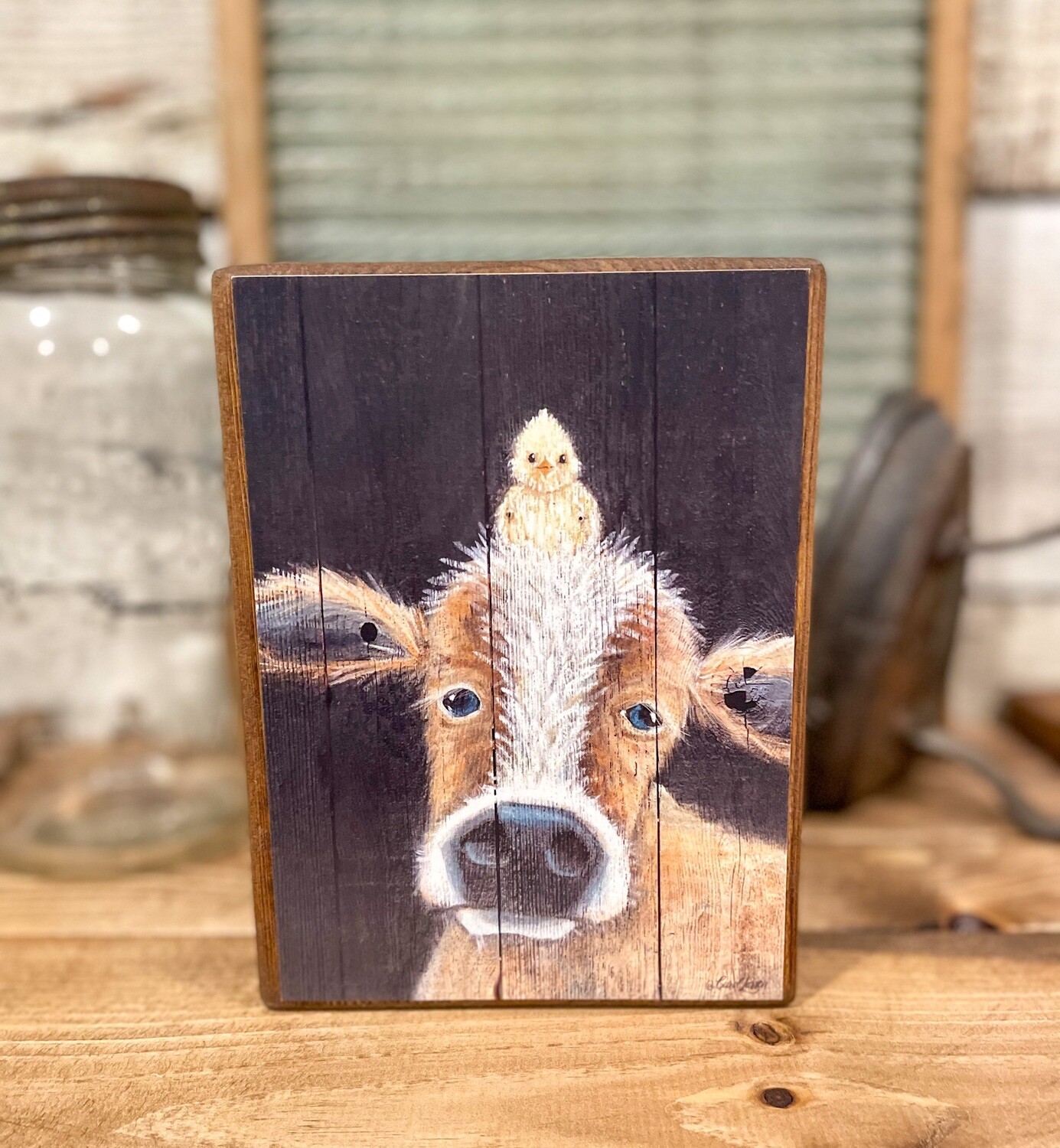 Farmhouse Cow and Chicken Shelf Sitter