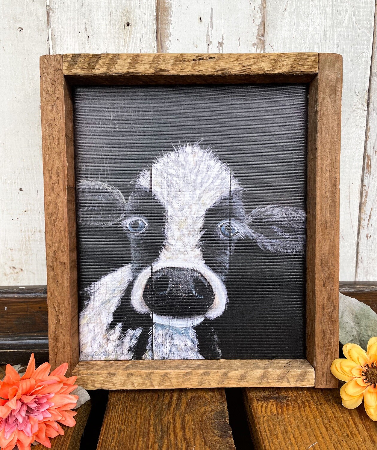 Cow Canvas Print with Reclaimed Wood Frame