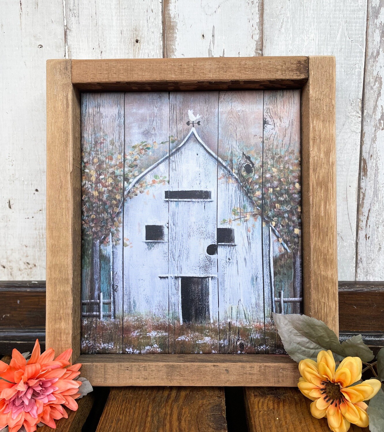 White Barn Canvas Print with Reclaimed Wood Frame