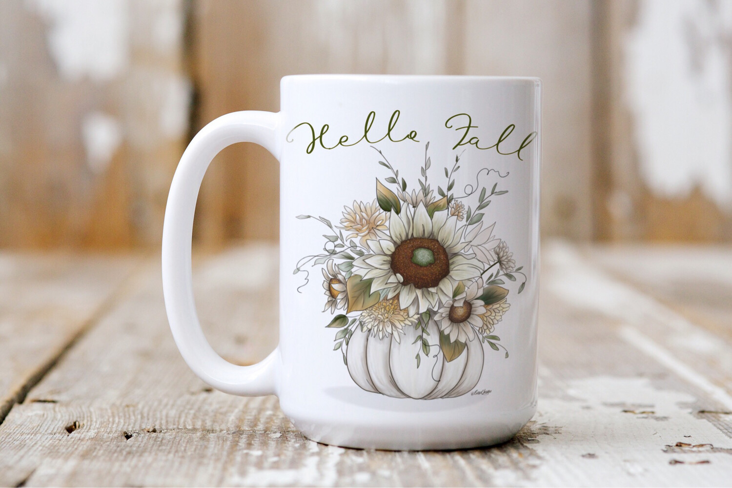 Hello Fall Pumpkin Ceramic Mug  11oz an 15oz sizes