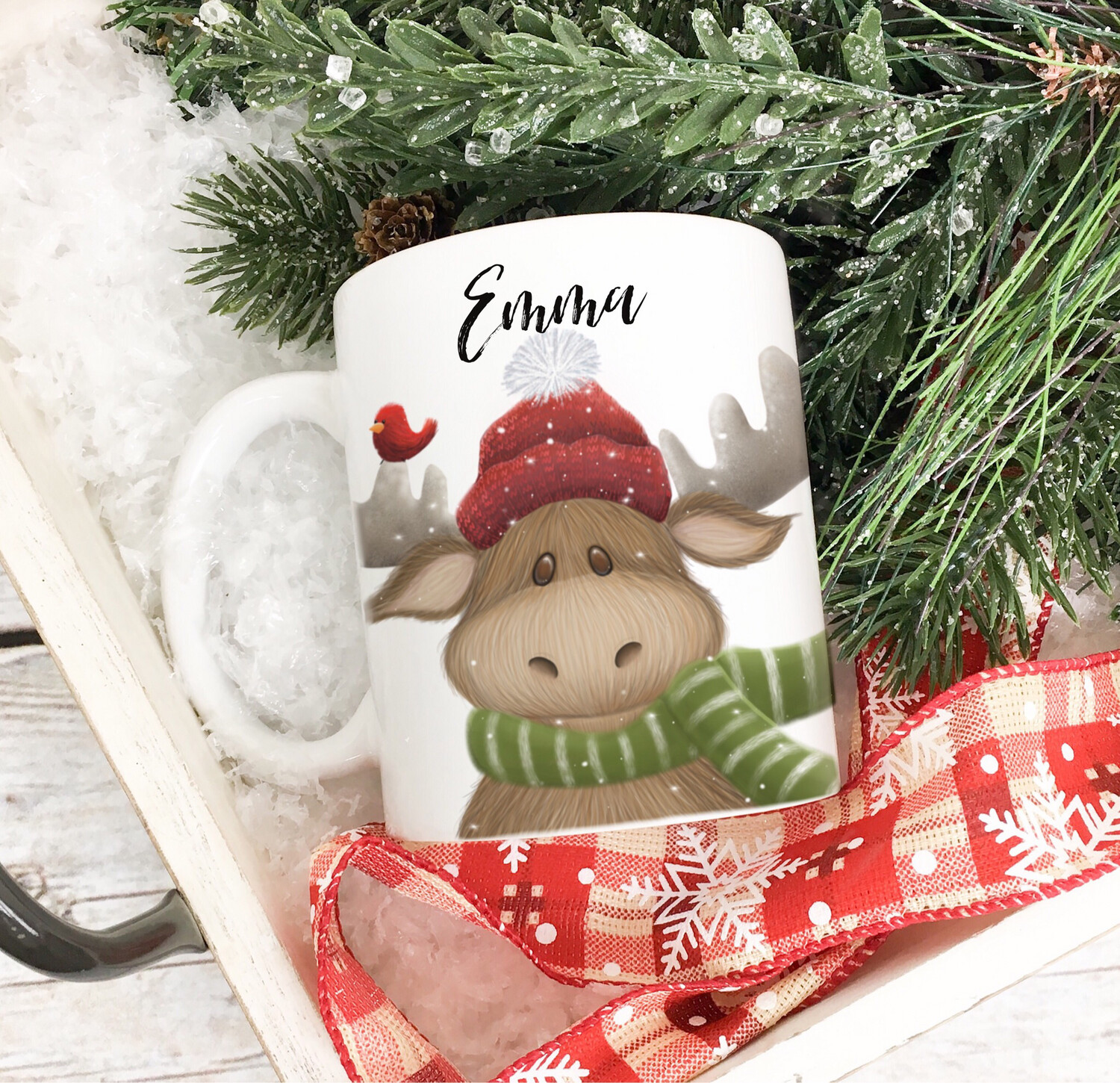 Personalizable Christmas Moose  -  Ceramic Mug 11 and 15oz sizes