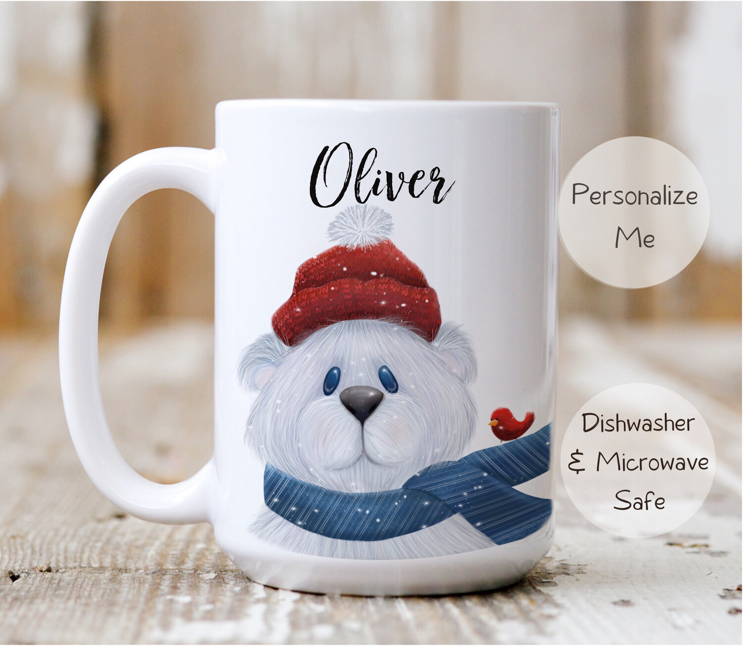 Personalizable Polar Bear  -  Ceramic Mug 11 and 15oz sizes