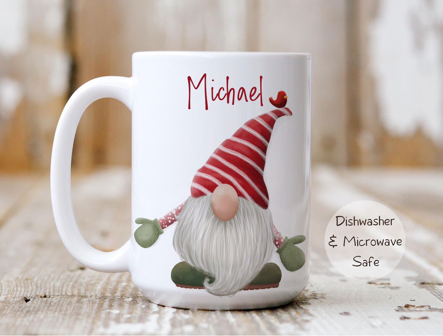 Personalizable Christmas Gnome With Red Hat -  Ceramic Mug 11 and 15oz sizes