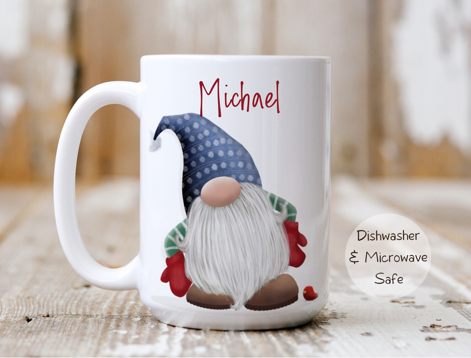 Personalizable Christmas Gnome With Blue Hat -  Ceramic Mug 11 and 15oz sizes