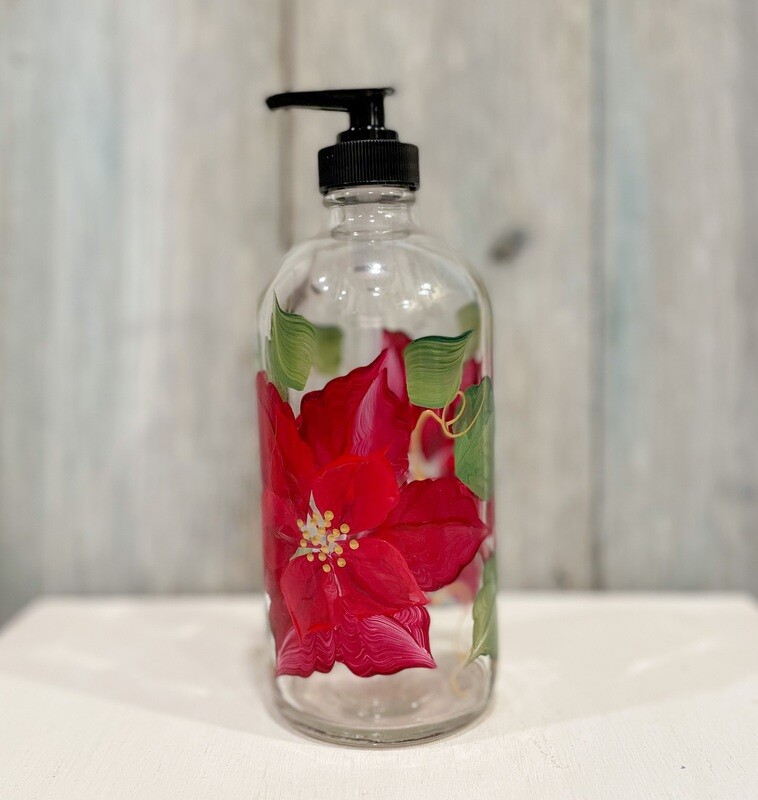 Hand painted Holiday Red Poinsettia Soap/Lotion Bottle