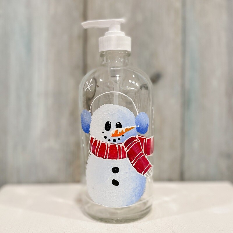 Hand painted Holiday Snowman Soap/Lotion Bottle