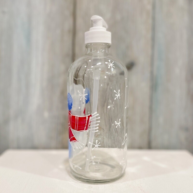 Hand painted Holiday Snowman Soap/Lotion Bottle