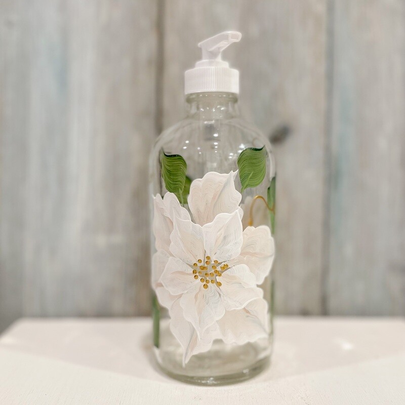 Hand painted HolidayWhite Poinsettia Soap/Lotion Bottle