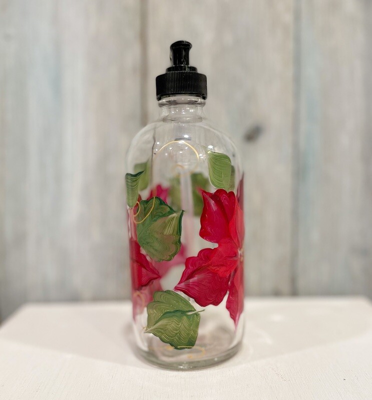 Hand painted Holiday Red Poinsettia Soap/Lotion Bottle