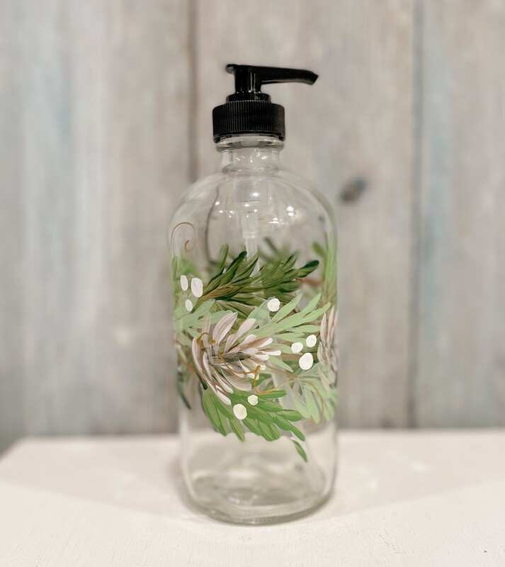 Hand painted Winter Pine Wreath Soap/Lotion Bottle