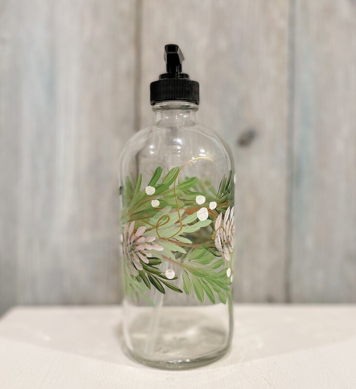 Hand painted Winter Pine Wreath Soap/Lotion Bottle