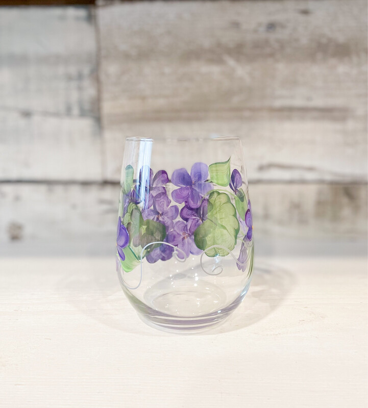 Hand Painted Purple Violet Glass STEMLESS