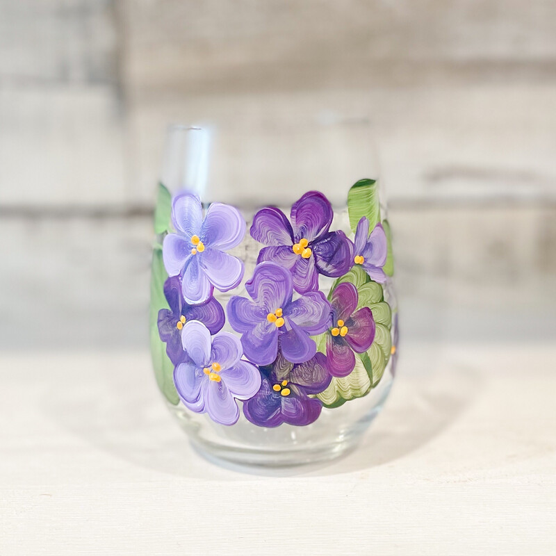 Hand Painted Purple Violet Glass STEMLESS