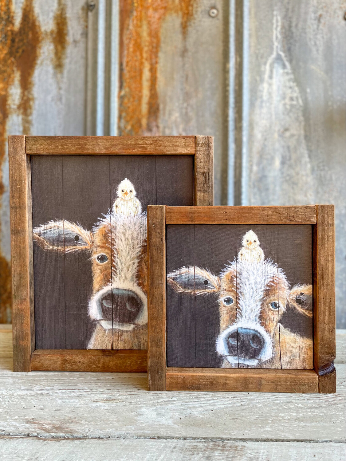 Brown Cow Canvas Print with Reclaimed Wood Frame