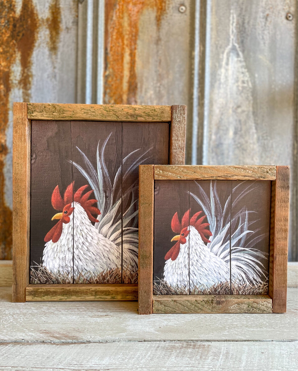 Chicken Canvas Print with Reclaimed Wood Frame